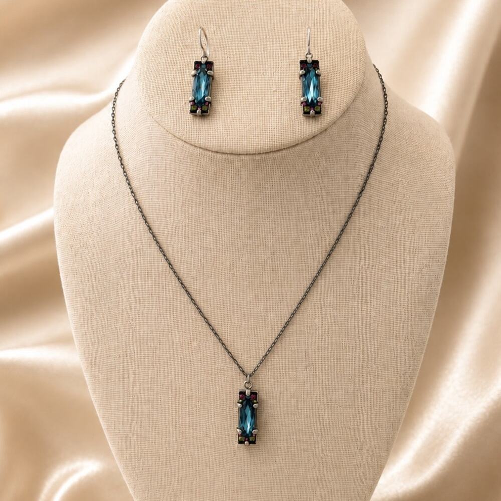Firefly Jewelry Blue Crystal Pendant Necklace & Matching Earrings Set